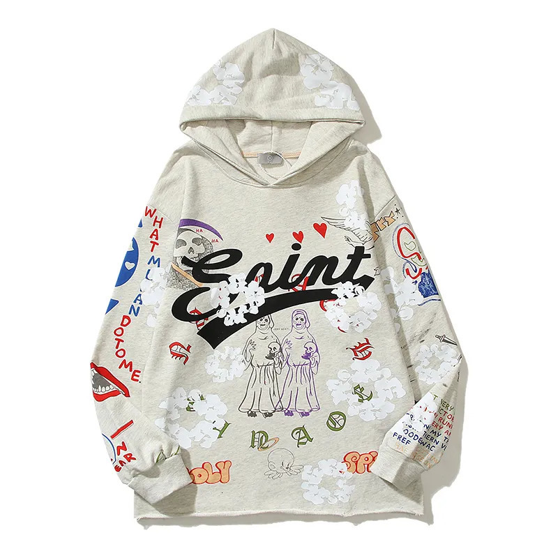 Men's Hoodies Sweatshirts Harajuku Retro Kapok Graffit Casual Hooded Hoodies Men and Women Streetwear Oversized Terry Sweatshirts Loose Hip Hop H