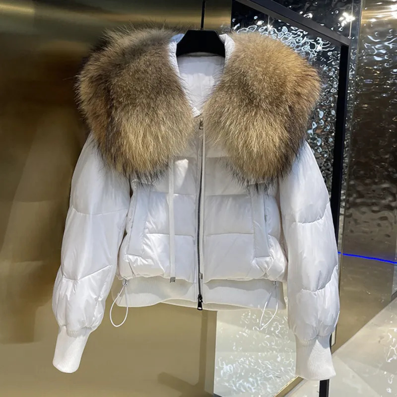 coat Women's 90% White Duck Down Coat Winter Puffer Jacket Women Thick Warm Short Parkas Real Natural Raccoon Fur Female Loose jacket