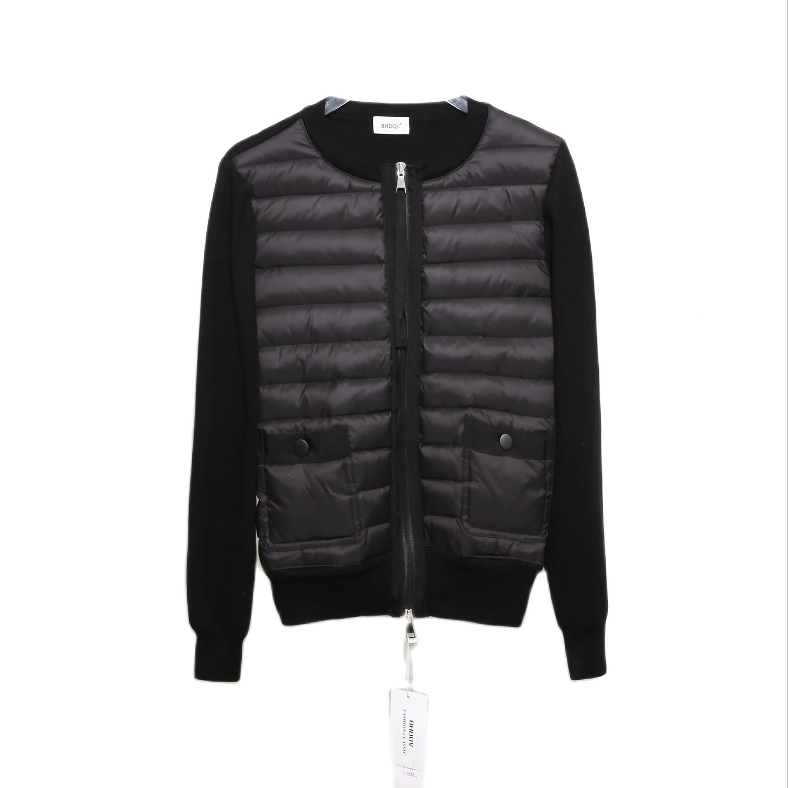 Womens Down Parkas Spring and autumn womens thin crewneck knitted sweater stitching down jacket 90 white duck slim casual fashion coat 230927
