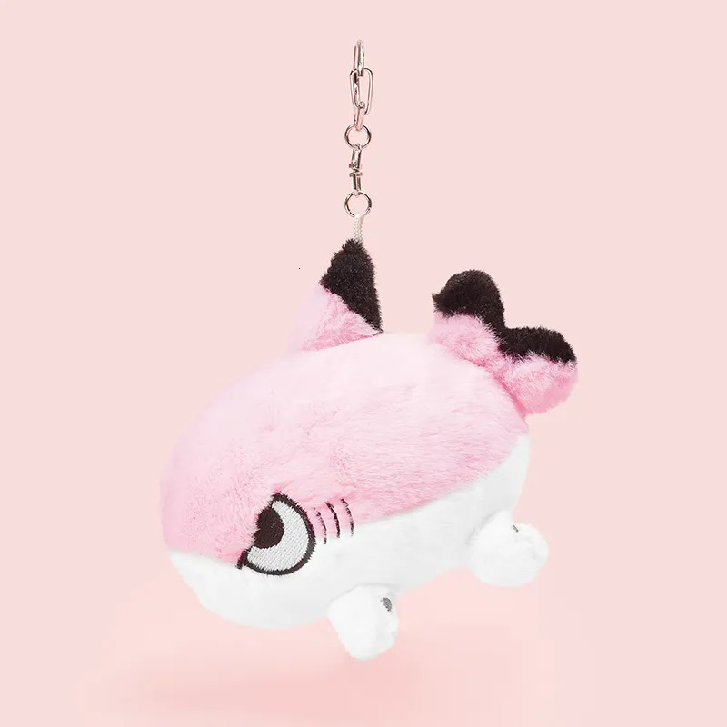 Plush Keychains Cute Cartoon Plush Toy Keychain Baby Pink Sharkitty Keychain Kawaii Plush Key Ring Ladies Student Bags Luggage Pendant 230927