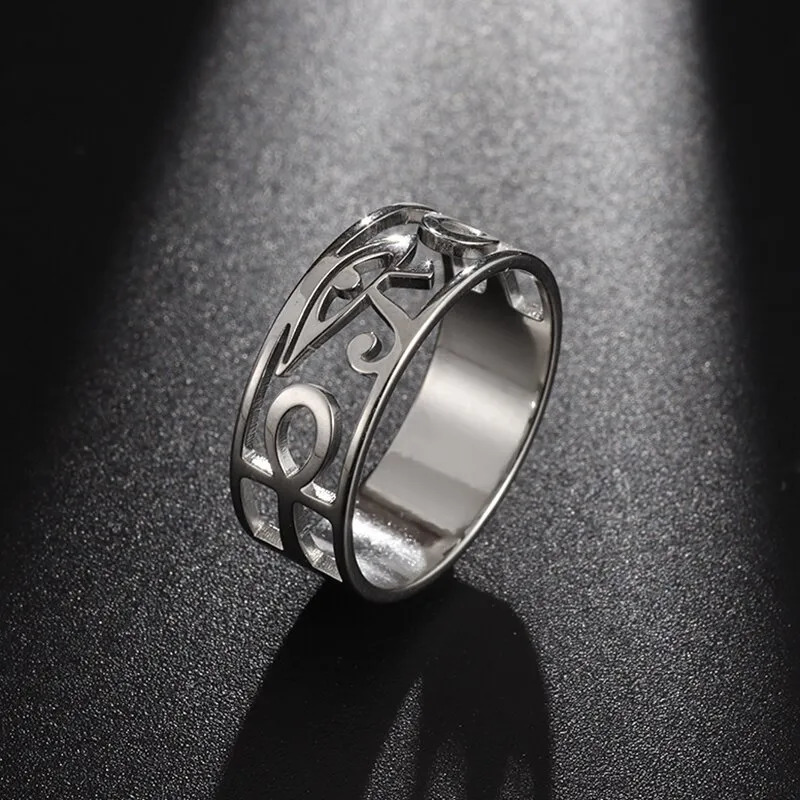 Wedding Rings YILUOCD Stainless Steel Ancient Egypt Ra Udjat Ring Eye Of Horus Ankh Cross Ring for Women Protection Amulet Egyptian Jewelry 230928