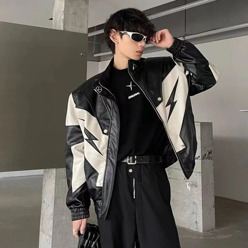Womens Jackets Lightning Y2k Jacket Motorcycle PU Leather Overcoat Autumn Female Vintage Zipper Lapel Bicycle Cool Personal Street Oversize Top 230927