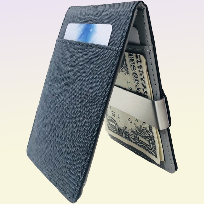 Fashion Solid Men039s Thin Bifold Money Clip Leather Wallet with A Metal Clamp Female