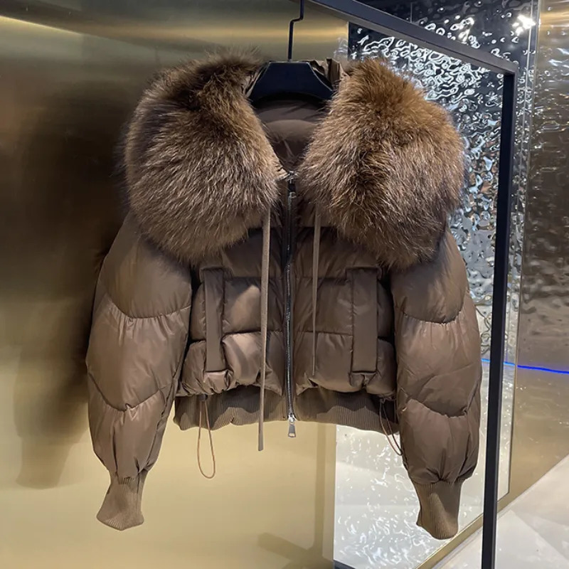 coat Women's 90% White Duck Down Coat Winter Puffer Jacket Women Thick Warm Short Parkas Real Natural Raccoon Fur Female Loose jacket