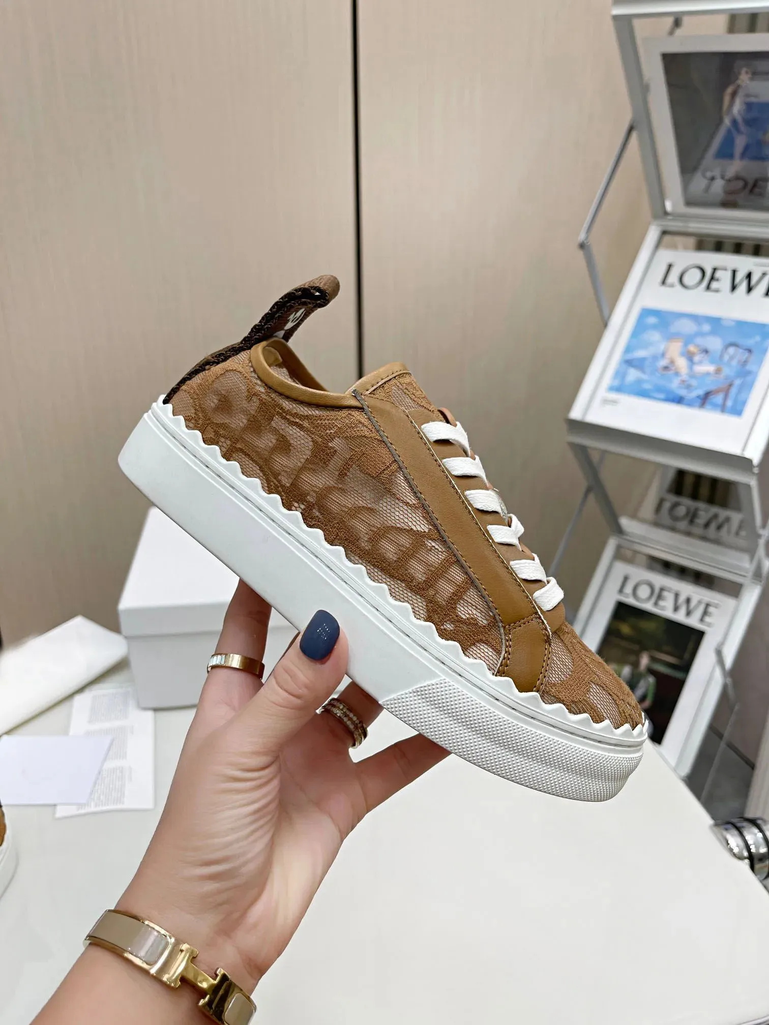 Dupe Designer Sneakers Lauren Women Shoes Lace Shoe Leather Rubber Sneaker Printed Canvas Trainer Platform Trainers