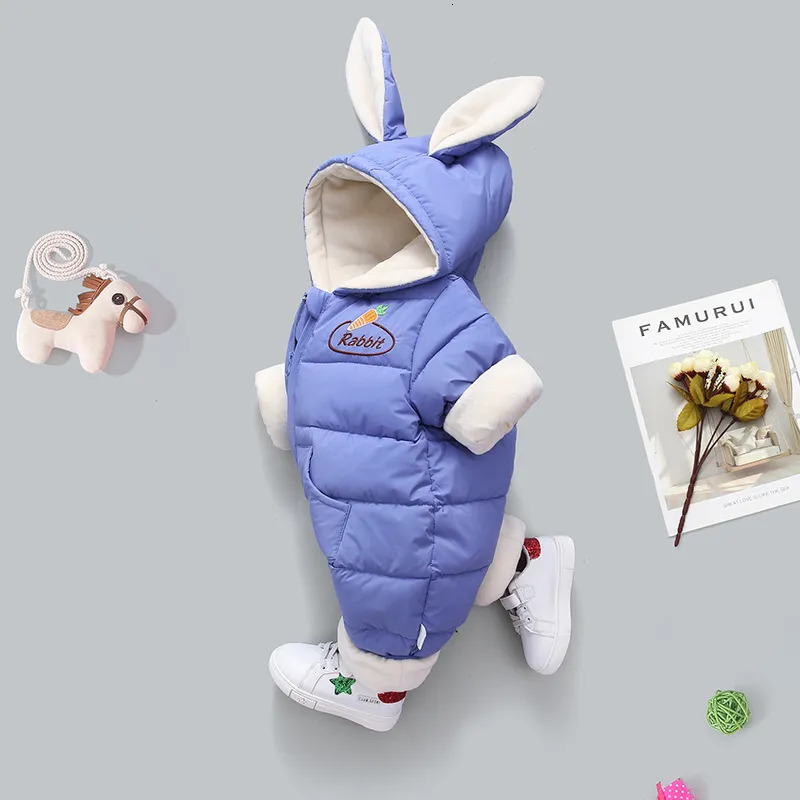 Rompers OLEKID Winter Baby Rompers Plus Velvet Warm Baby Girl Snowsuit Cartoon Rabbit Baby Boys Jumpsuit Toddler Overalls Clothes 230927