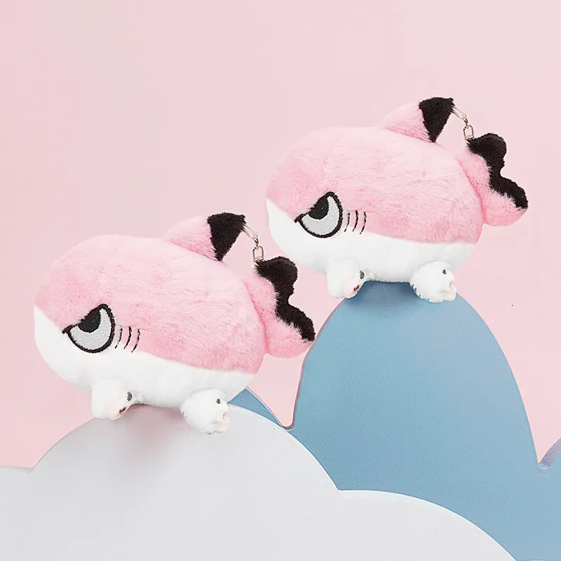 Plush Keychains Cute Cartoon Plush Toy Keychain Baby Pink Sharkitty Keychain Kawaii Plush Key Ring Ladies Student Bags Luggage Pendant 230927