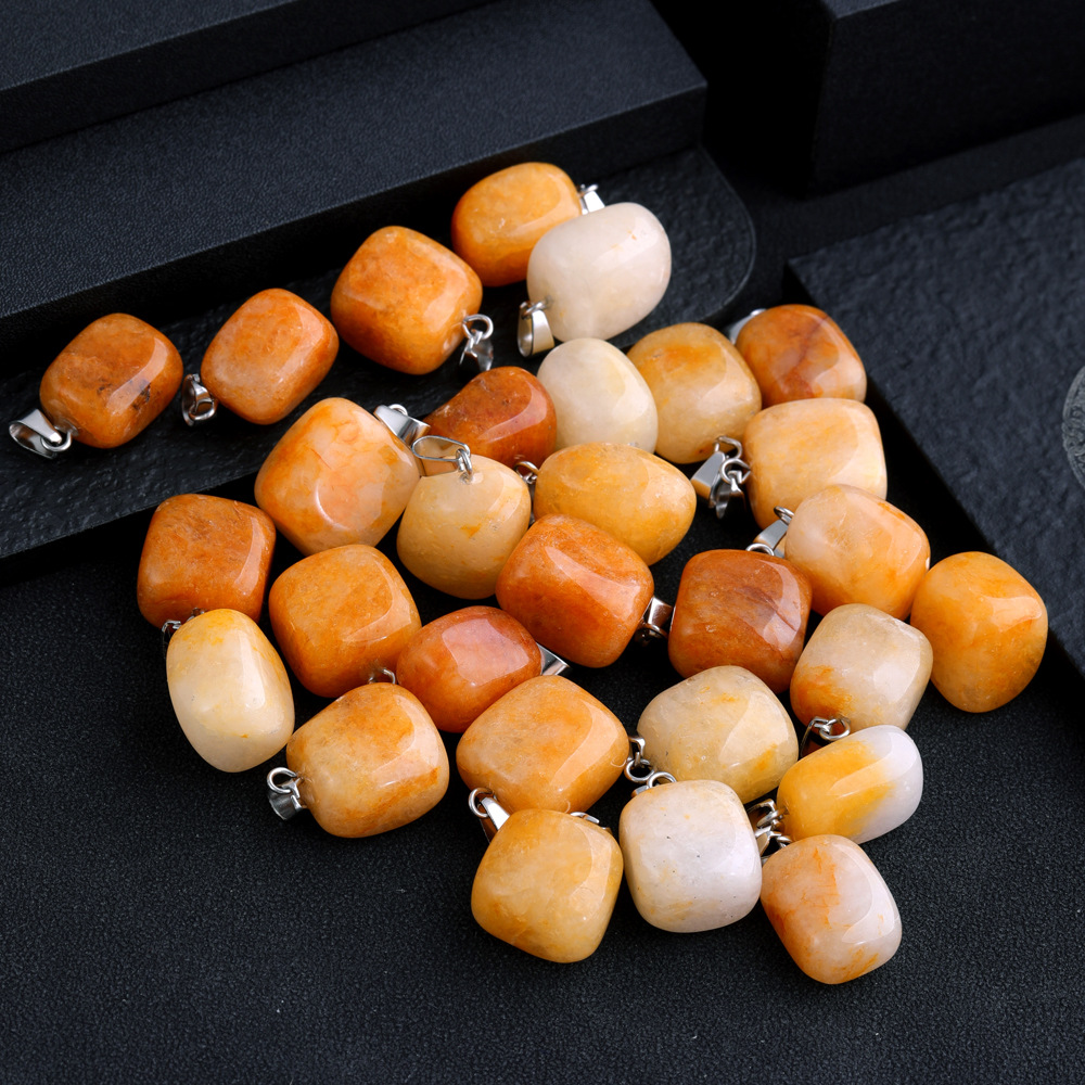 Irregular Square Natural Stone Rose Quartz Topaz Red Agate Pendant Charms for Jewelry Making Keychain Necklace Accessorie