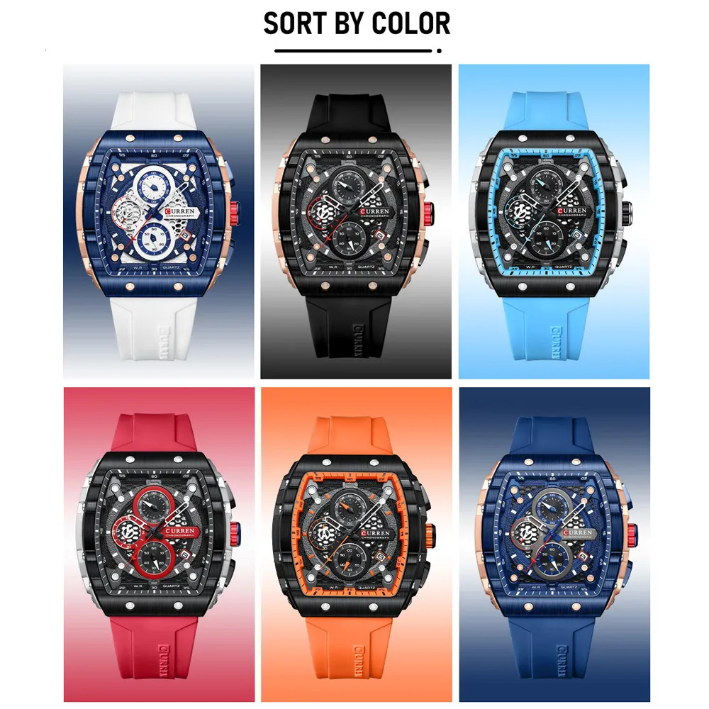 Wristwatches CURREN Top Mens Watches Square Quartz Wristwatch Waterproof Luminous Chronograph Watch for Men Date Clock 231027