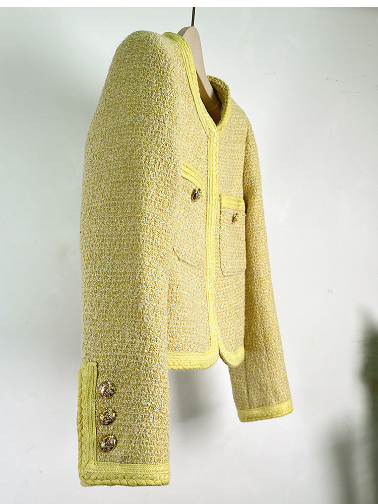 913 XXXL 2023 Milan Runway Autumn Womens Outwear Long Sleeve Crew Neck Coat Button Yellow Pink Fashion Clothes Women