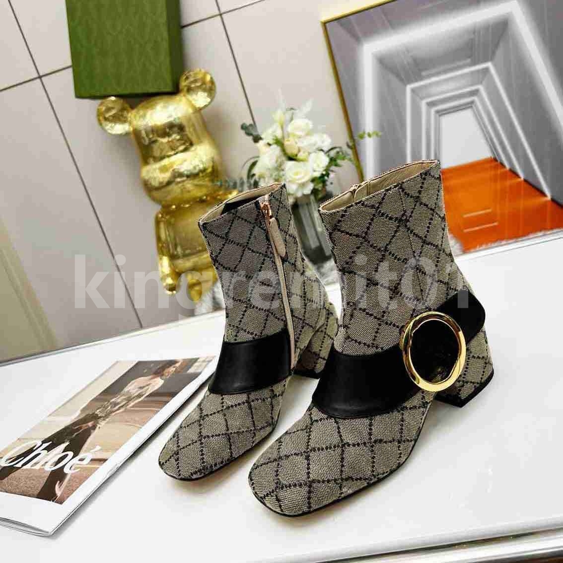 Dupe Designer Boots Blondie Women Boot Luxury Winter Over-the-knee Boot Blonde Leather Trim Low Heel Black Shoes