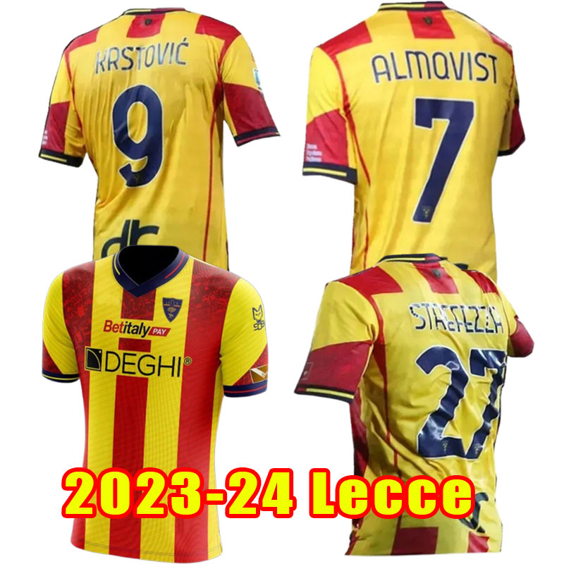 23 24 US Lecce BJORKENGREN Mens Soccer Jerseys Home STREFEZZA HJULMAND DI MARIANO Football Shirt Short Sleeve Uniform 2023 2024