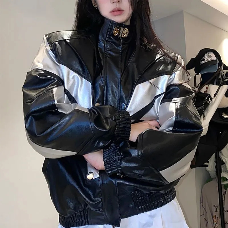 Womens Jackets Lightning Y2k Jacket Motorcycle PU Leather Overcoat Autumn Female Vintage Zipper Lapel Bicycle Cool Personal Street Oversize Top 230927