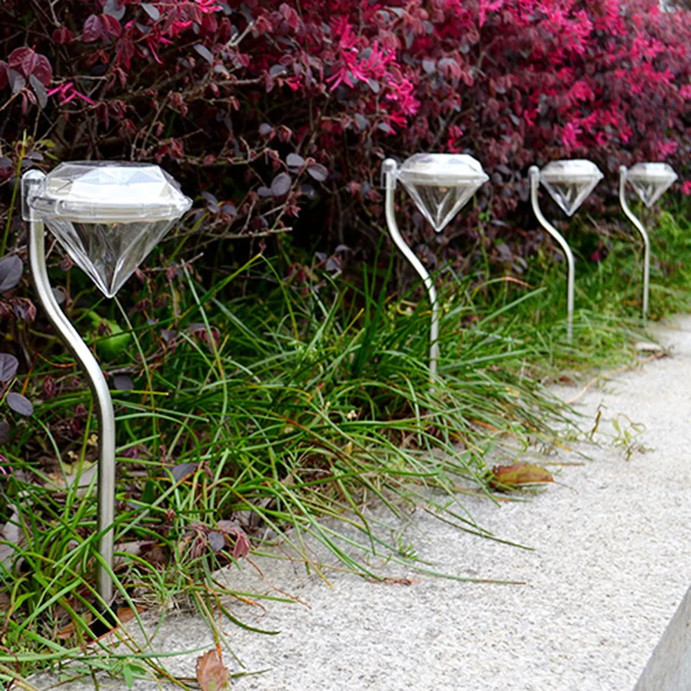 2pcs Outdoor LED Solar Light Pathway Landscape Ground Mount Lamp Diamond Shape Garden Lamp Fence Solar Lamp LED Light LL