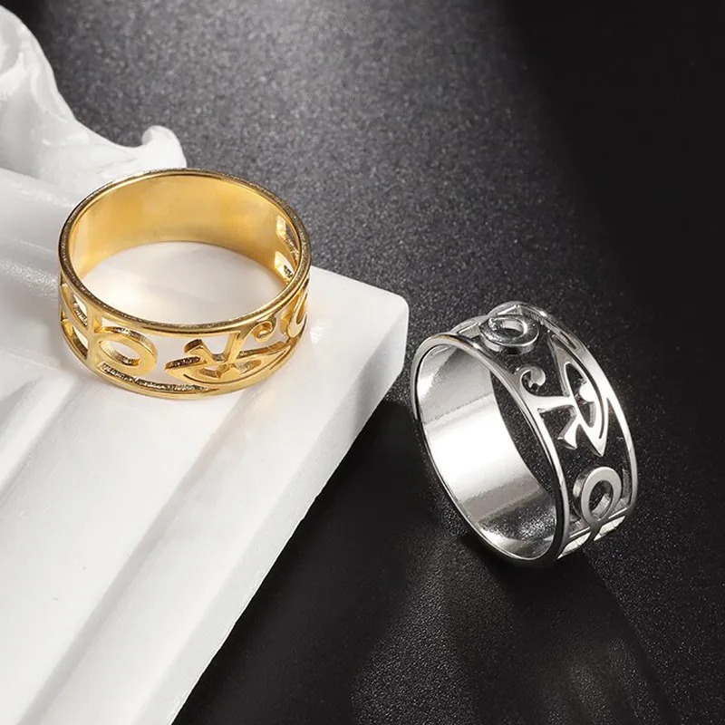 Wedding Rings YILUOCD Stainless Steel Ancient Egypt Ra Udjat Ring Eye Of Horus Ankh Cross Ring for Women Protection Amulet Egyptian Jewelry 230928