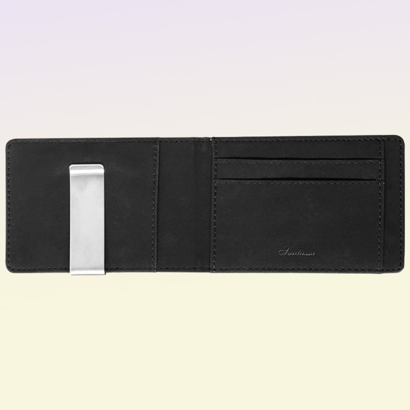 Fashion Solid Men039s Thin Bifold Money Clip Leather Wallet with A Metal Clamp Female