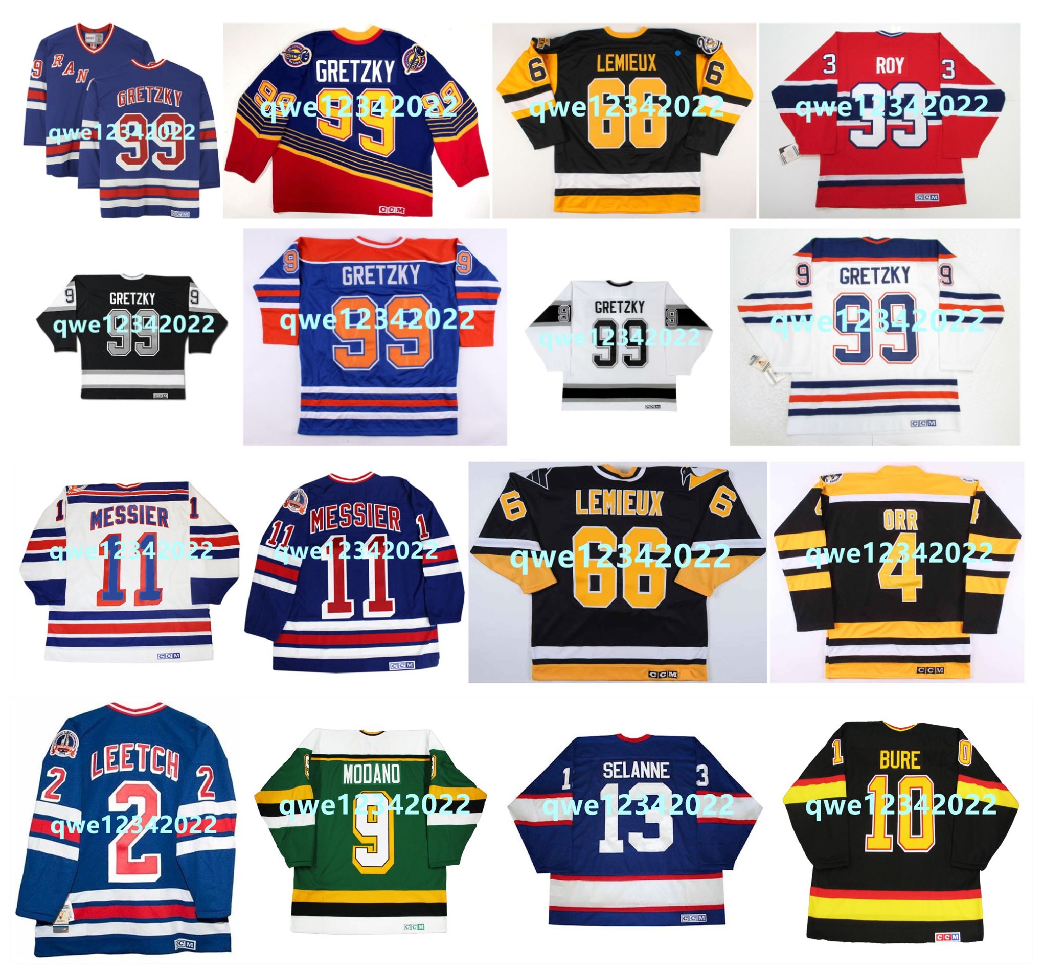 99 Wayne Gretzky CCM Throwback Hockey Jersey Stanley Cup 66 Lemieux 11 Mark Messier 33 Patrick Roy 2 Brian Leetch 9 Mike Modano 10 Pavel Bure 13 Teemu Selanne Size M-3XL