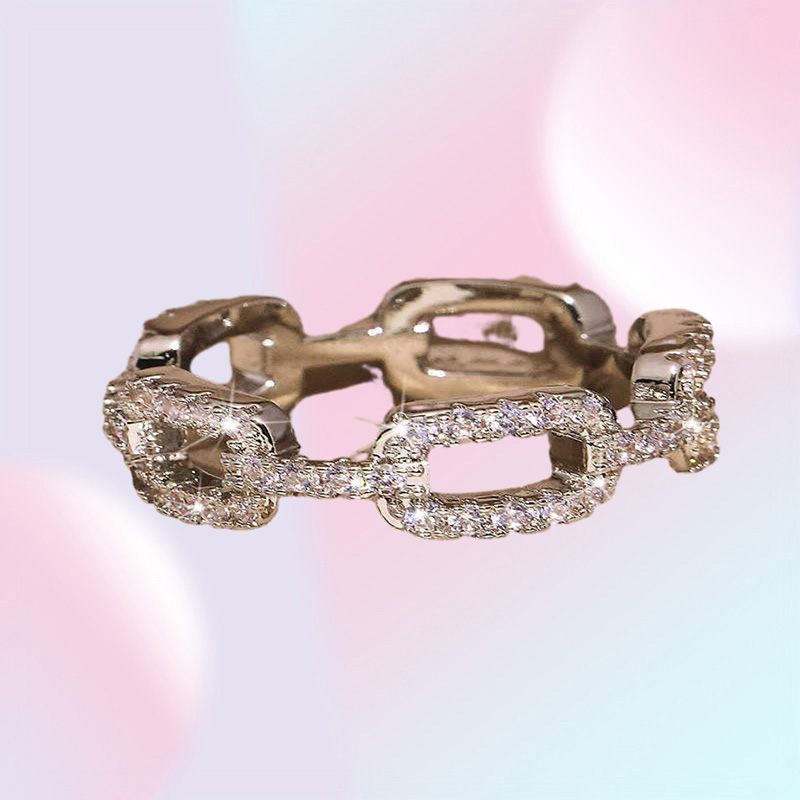 925 New Silver Color Chain Ring with Bling Zircon Stone Rings for Women Wedding Engagement Fashion Jewelry Gift Q07084543698