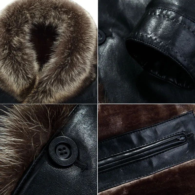 Men's Leather Faux Leather M-5XL Holyrising Real Raccoon Fur Collar Men Faux Leather Jackets Winter Thicken Coat jaqueta de couro chaqueta Men PU