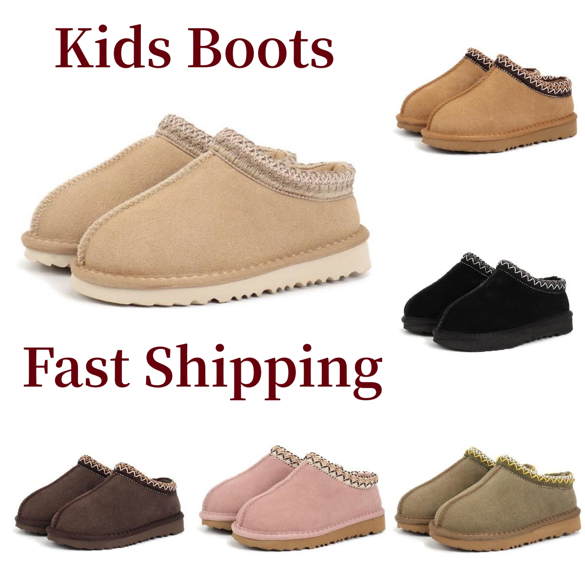 Kids children Tazz Tasman Slippers Boots Chestnut Fur Slides Sheepskin Shearling Mules Womens Men Boys Girls Ultra Mini Platform Boot Slip-on Shoes Suede Fall Winter