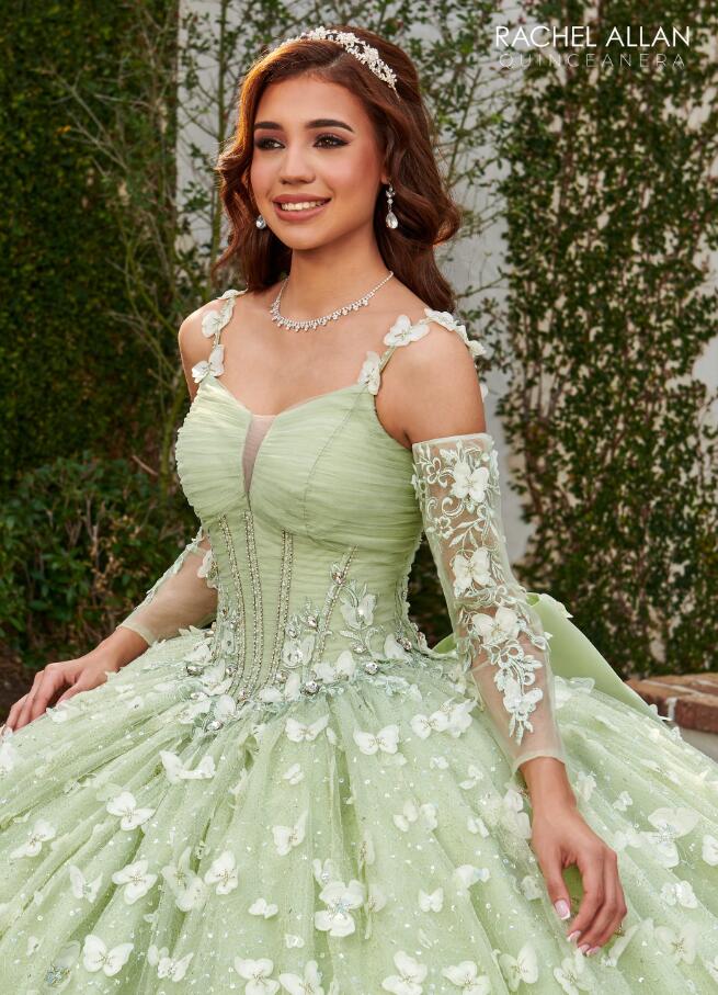 Sage Green Princess Quinceanera Dresses Luxury Butterfly Floral Sparkly Corset Prom Vestidos de 15 anos quinceaneras