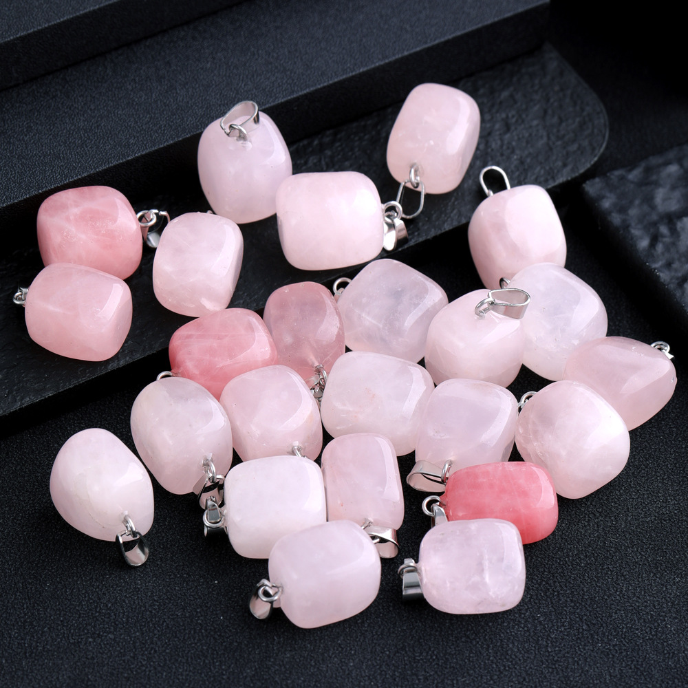 Irregular Square Natural Stone Rose Quartz Topaz Red Agate Pendant Charms for Jewelry Making Keychain Necklace Accessorie