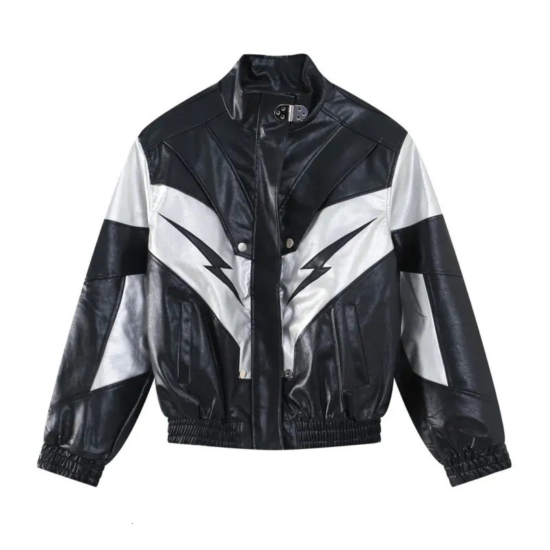 Womens Jackets Lightning Y2k Jacket Motorcycle PU Leather Overcoat Autumn Female Vintage Zipper Lapel Bicycle Cool Personal Street Oversize Top 230927