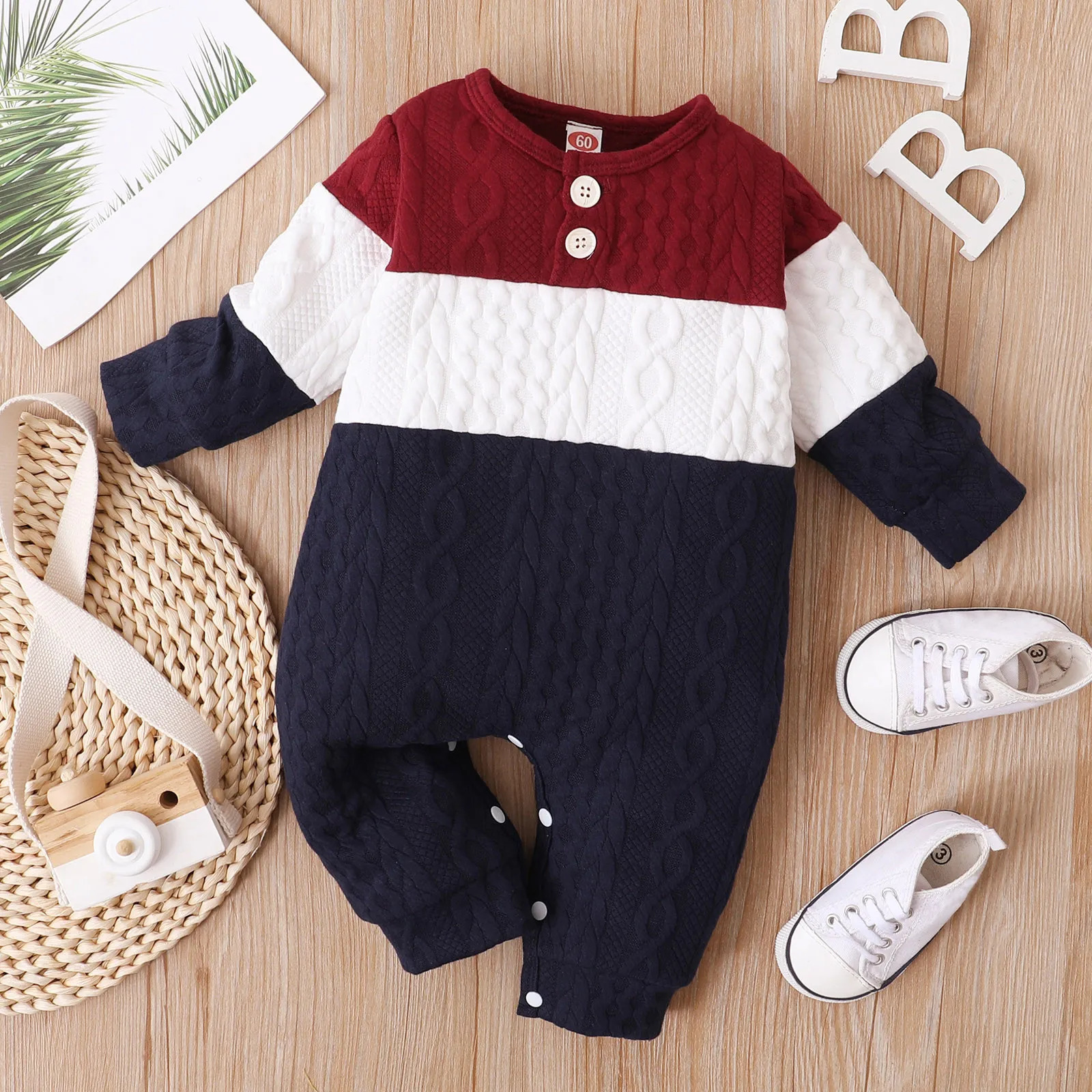 Rompers Cute Rompers Jumpsuit For Kids Winter Infant Baby Boys Girls Long Sleeve Patchwork Color Romper Jumpsuit Clothes 230927