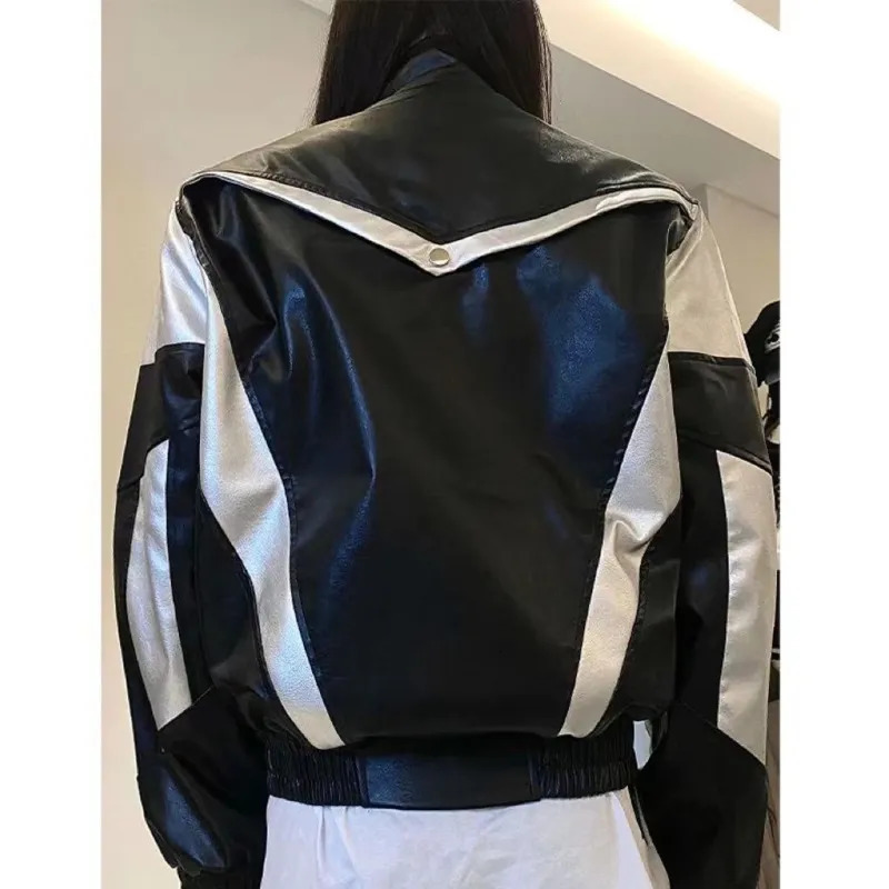 Womens Jackets Lightning Y2k Jacket Motorcycle PU Leather Overcoat Autumn Female Vintage Zipper Lapel Bicycle Cool Personal Street Oversize Top 230927