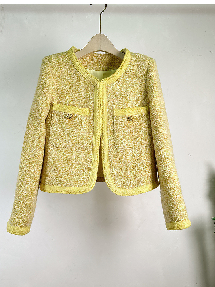 913 XXXL 2023 Milan Runway Autumn Womens Outwear Long Sleeve Crew Neck Coat Button Yellow Pink Fashion Clothes Women