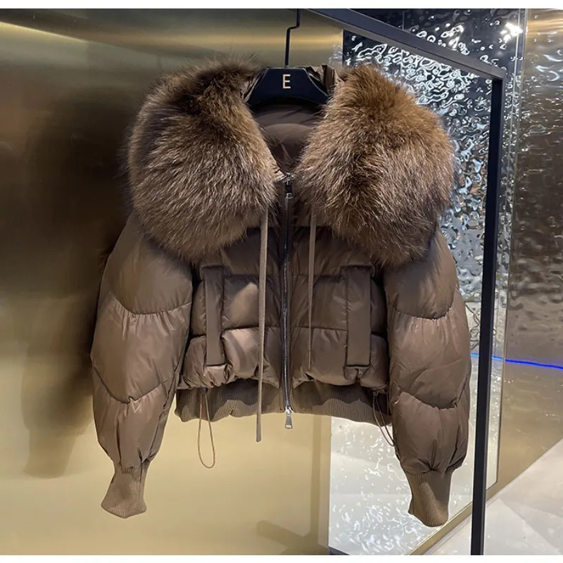 coat Women's 90% White Duck Down Coat Winter Puffer Jacket Women Thick Warm Short Parkas Real Natural Raccoon Fur Female Loose jacket