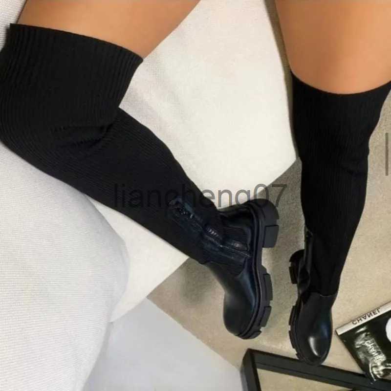 Boots 2023 New Winter Plus Velvet Elastic Boots High Heel Suede Women's Knee High Heel Boots Women's Thick Heel Slim Boots Plus Size z250319