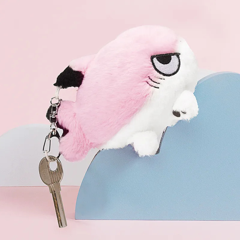 Plush Keychains Cute Cartoon Plush Toy Keychain Baby Pink Sharkitty Keychain Kawaii Plush Key Ring Ladies Student Bags Luggage Pendant 230927
