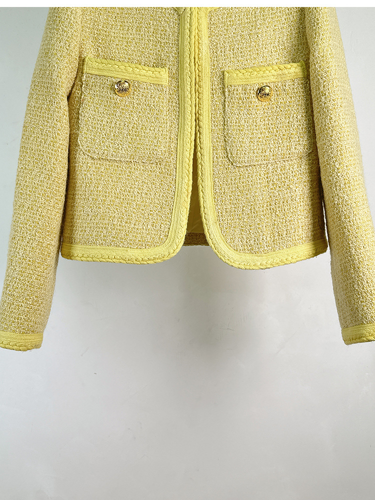 913 XXXL 2023 Milan Runway Autumn Womens Outwear Long Sleeve Crew Neck Coat Button Yellow Pink Fashion Clothes Women
