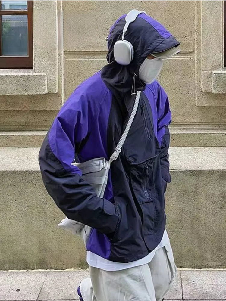 Men's Fur Faux Fur Vintage Outdoor Jackets Men Women Y2k Streetwear Oversized Spring Hooded Harajuku Windbreaker Coat Korean Fashion Outerwear 23