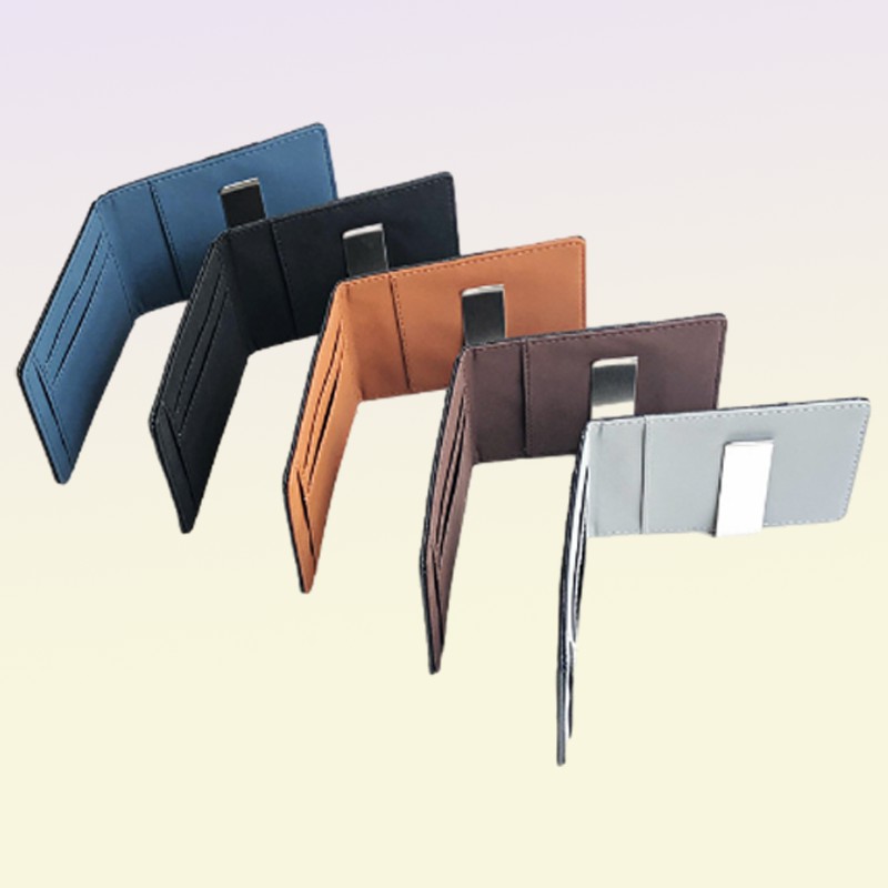 Fashion Solid Men039s Thin Bifold Money Clip Leather Wallet with A Metal Clamp Female