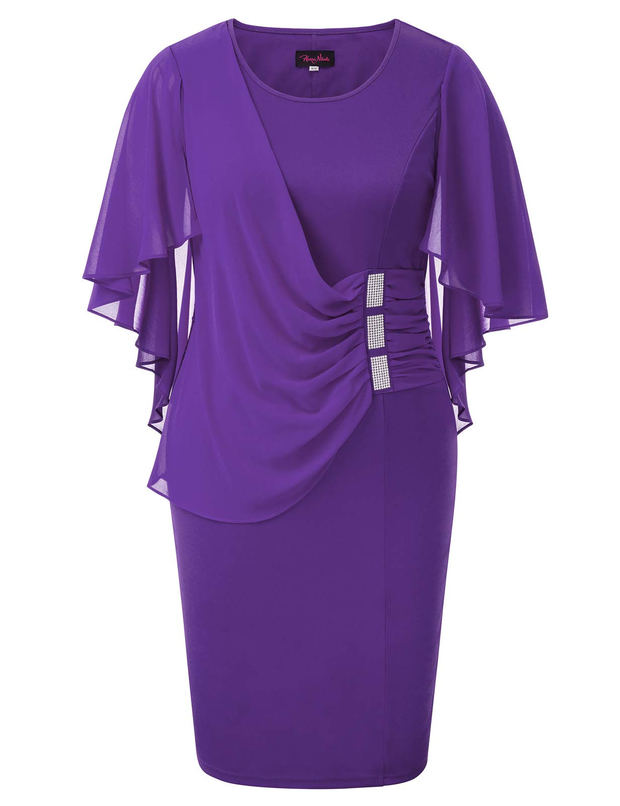 Purple Mother of the Bride Dresses With Chiffon Cape Jewel Neck Column Beaded Evening Gowns Knee Length Wedding Guest Dress