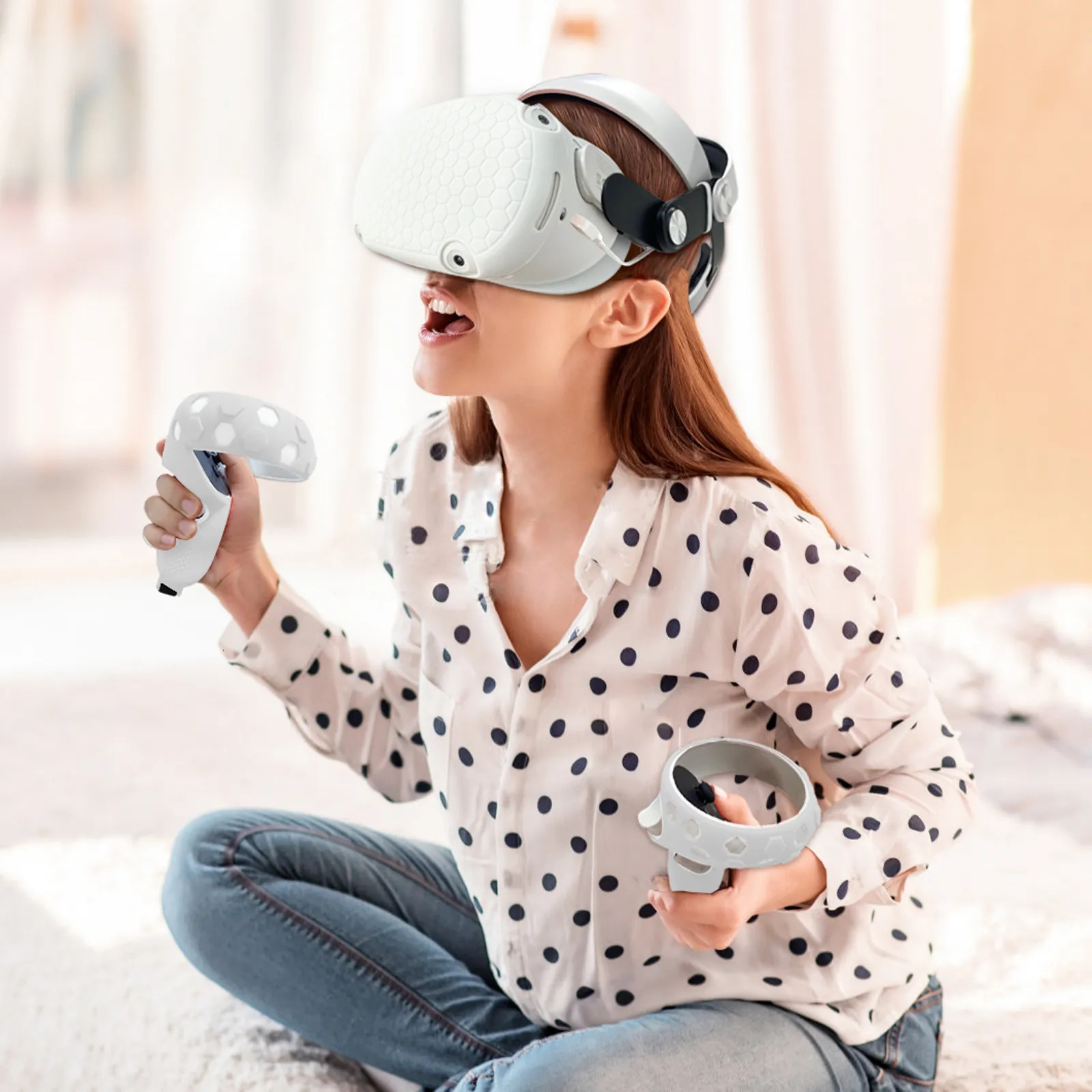 VRAR Accessorise Silicone Protective Cover Set For Oculus Quest 2 VR Controller Headset Head Face Eye Pad Meta Quest2 Accessories 230927