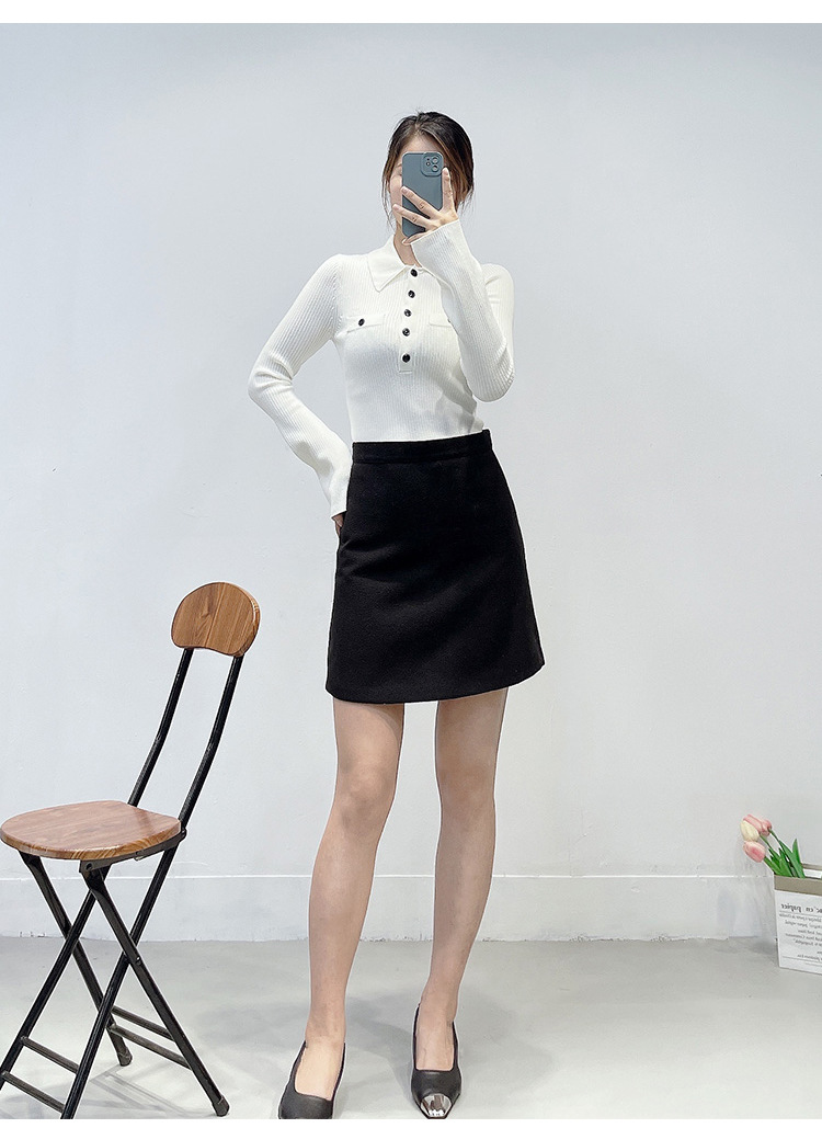 maje Women Collar Fit Knit Top Flare Sleeve Single Breasted Sweater Top