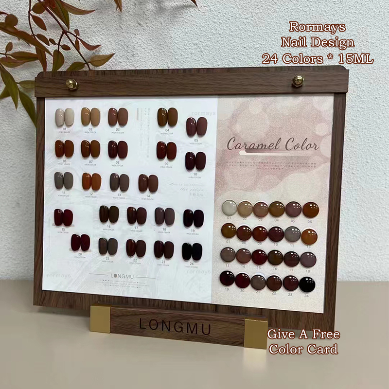 Rormays Autumn Winter 24 Color gel Dark Brown nail polish Mixed with Durable Varnish UV LED Soaked Caramel Chocolate Nail Art Primer Finish gel Factor