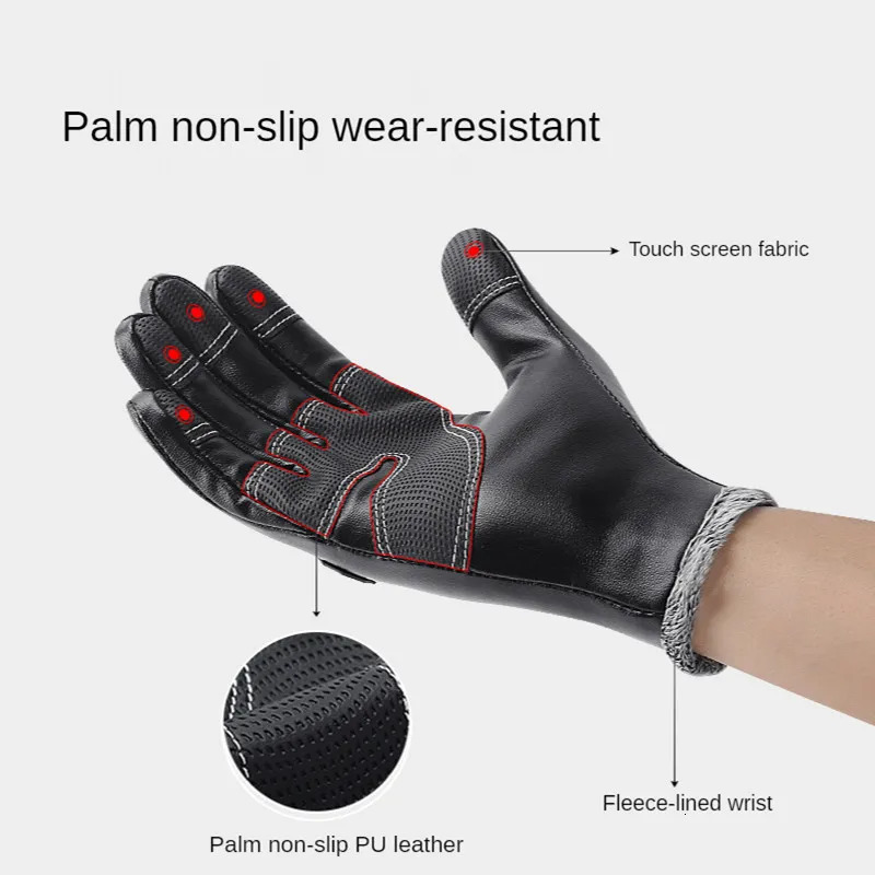 Five Fingers Gloves Winter Men Women Warm Thermal Fleece Leather with Zipper Windproof Waterproof Ski Snow Snowboard Touch 230928