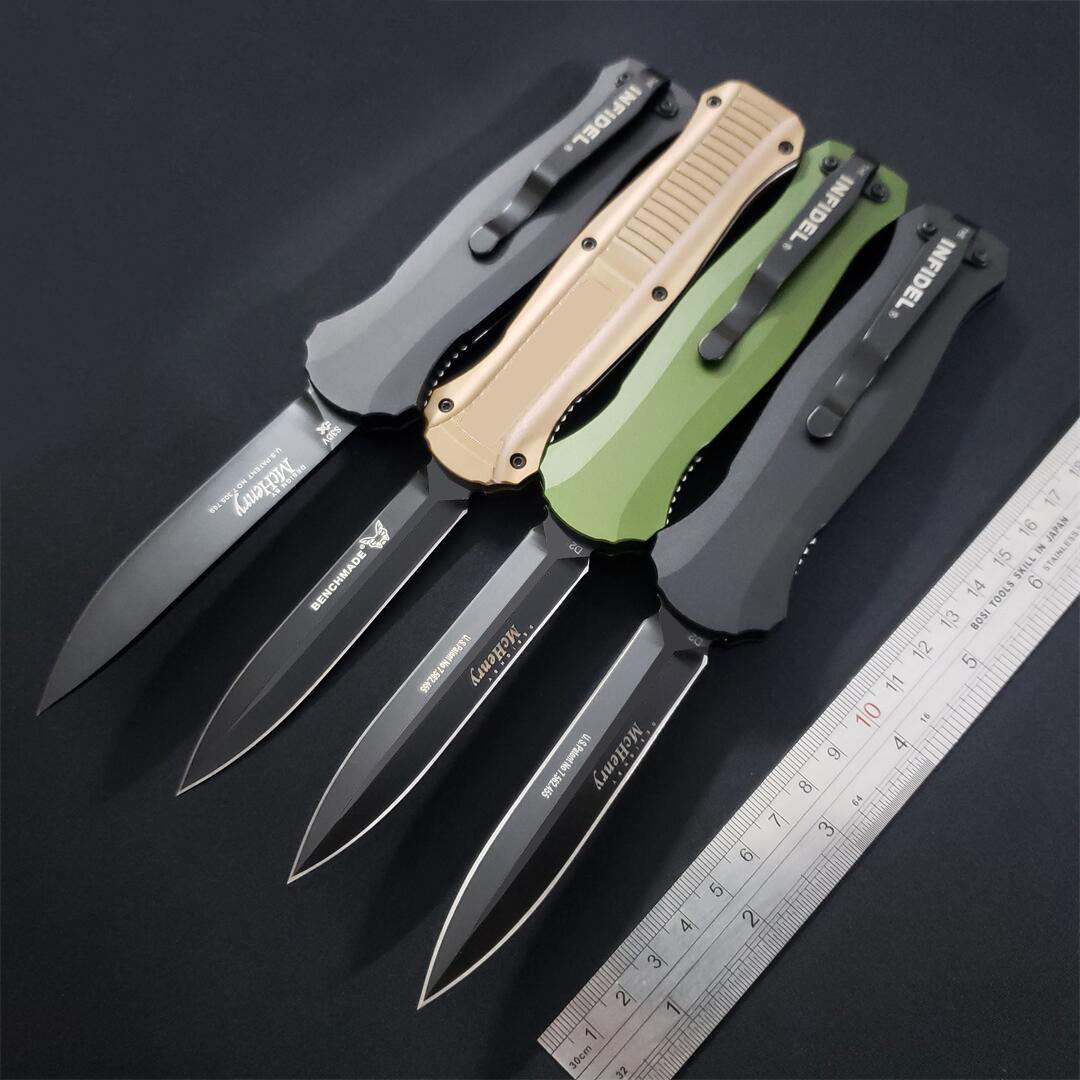 8Models 3300BK Infidel Out the front Knife 3.95" D2 Black Double Edge Blade Aluminum Handles Outdoor Camp Hunt Tactical Pocket Knives 3310 3350 EDC tools