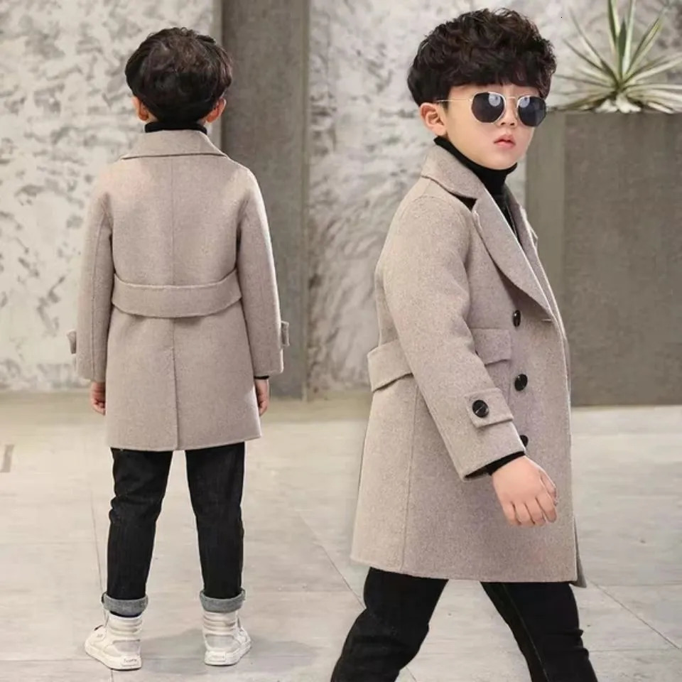 Coat Autumn Wool for Boy Children's Jacket Fashion Solid Blazer Collar Kids Outerwear Outfits Handsome Trench Plus Warm 230928