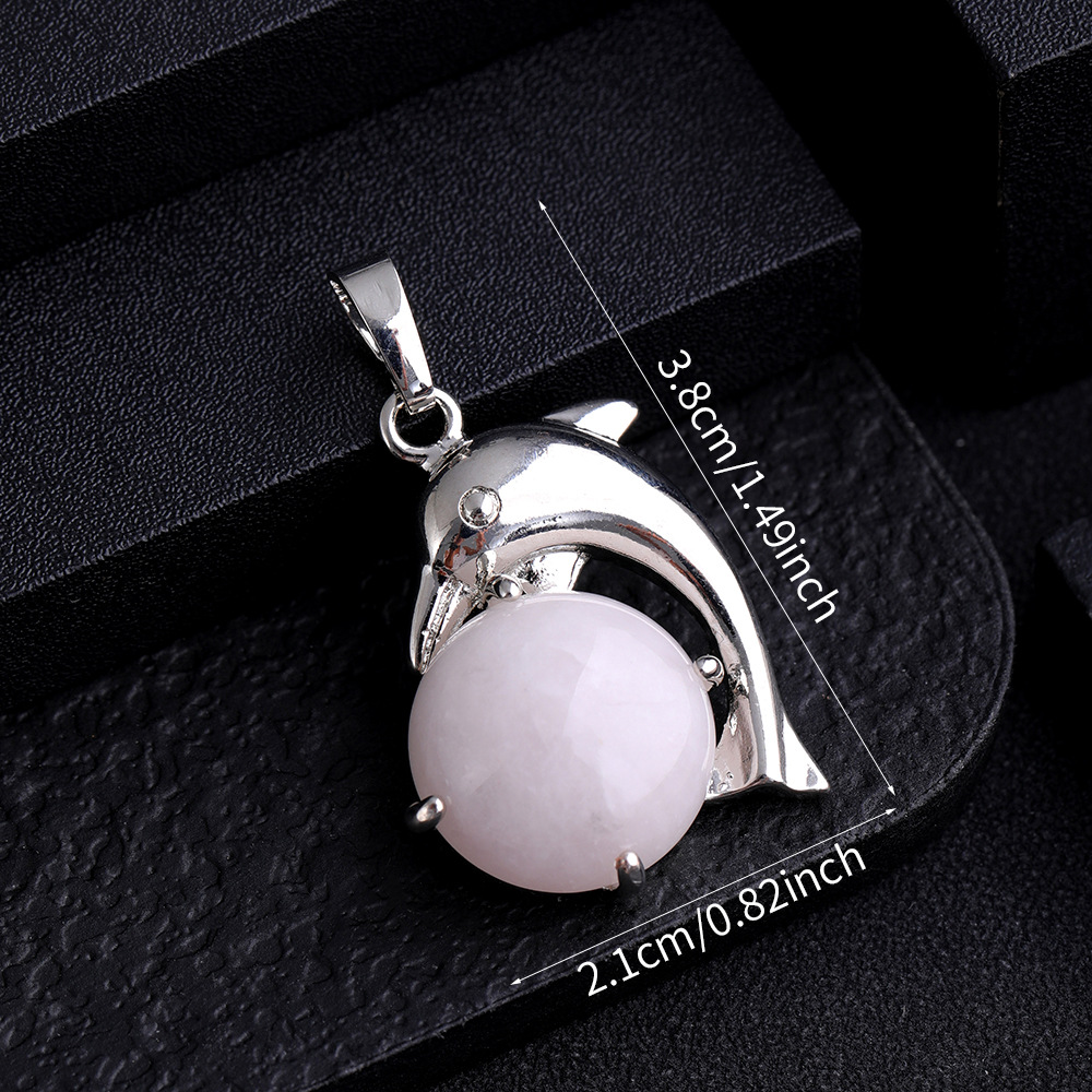 Natural Stone Rose Quartz Tiger Eye Amethyst Dolphin Pendant Charms for Jewelry Making Keychain Necklace Accessorie