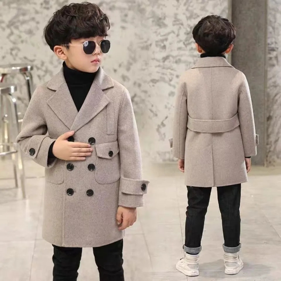 Coat Autumn Wool for Boy Children's Jacket Fashion Solid Blazer Collar Kids Outerwear Outfits Handsome Trench Plus Warm 230928