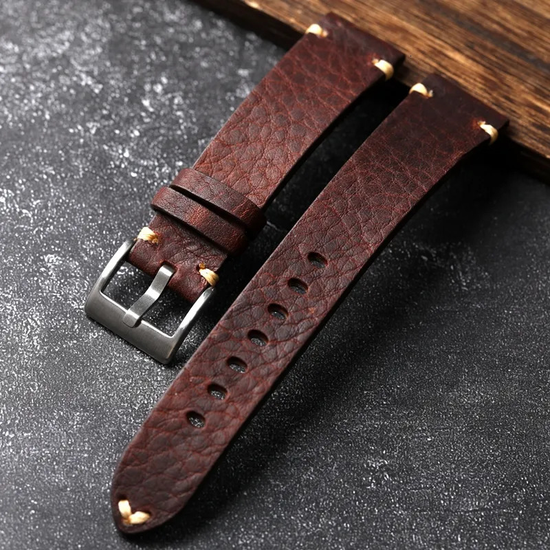 Watch Bands Handmade Genuine Leather Watchband Old Brown Black 18 20 22MM Soft Mens Vintage Bracelet First Layer Cowhide Bracele 230928