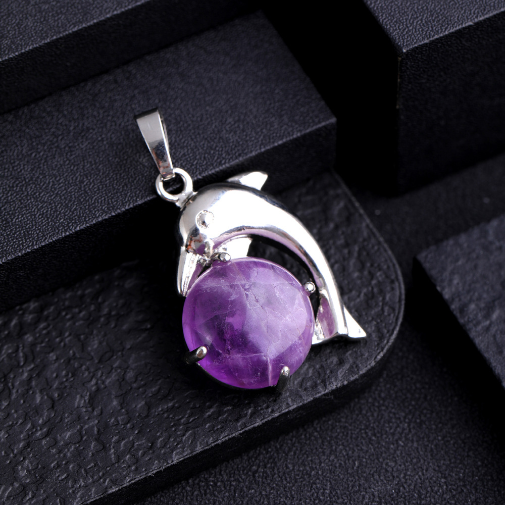 Natural Stone Rose Quartz Tiger Eye Amethyst Dolphin Pendant Charms for Jewelry Making Keychain Necklace Accessorie