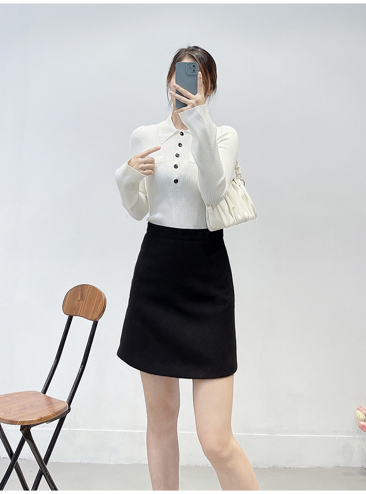 maje Women Collar Fit Knit Top Flare Sleeve Single Breasted Sweater Top