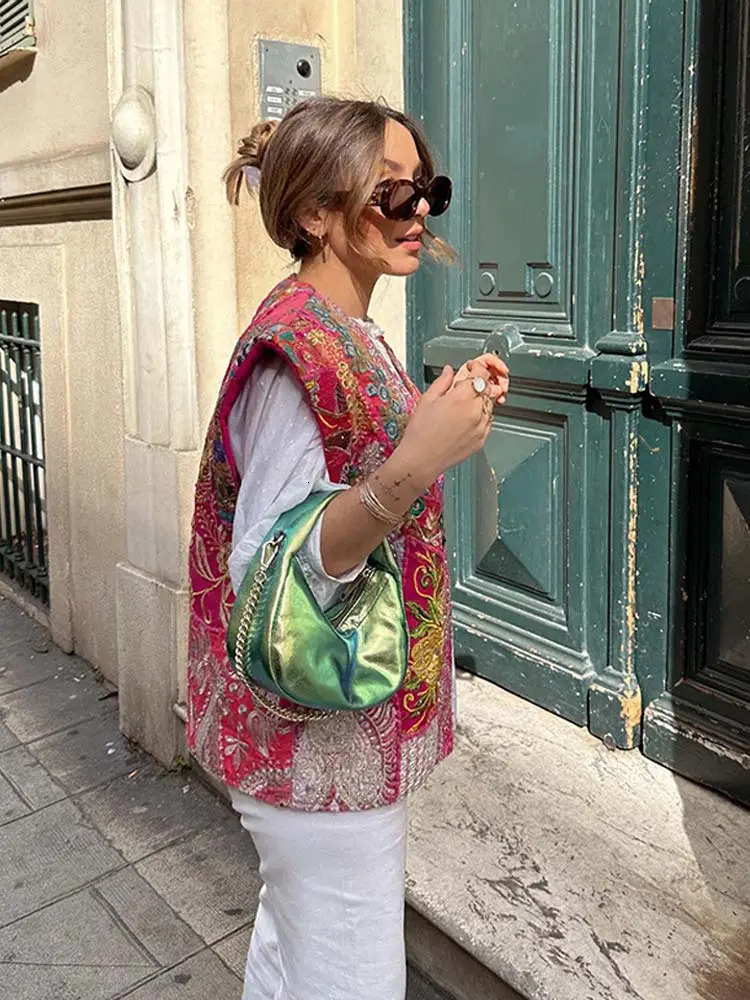 Womens Vests Loose Printed Patchwork Jacket For Women Elegant Sleeveless Waistcoats Autumn Vintage Lady Streetwear Vest Tops 230928
