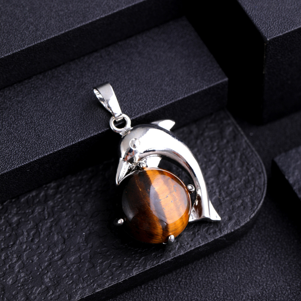 Natural Stone Rose Quartz Tiger Eye Amethyst Dolphin Pendant Charms for Jewelry Making Keychain Necklace Accessorie
